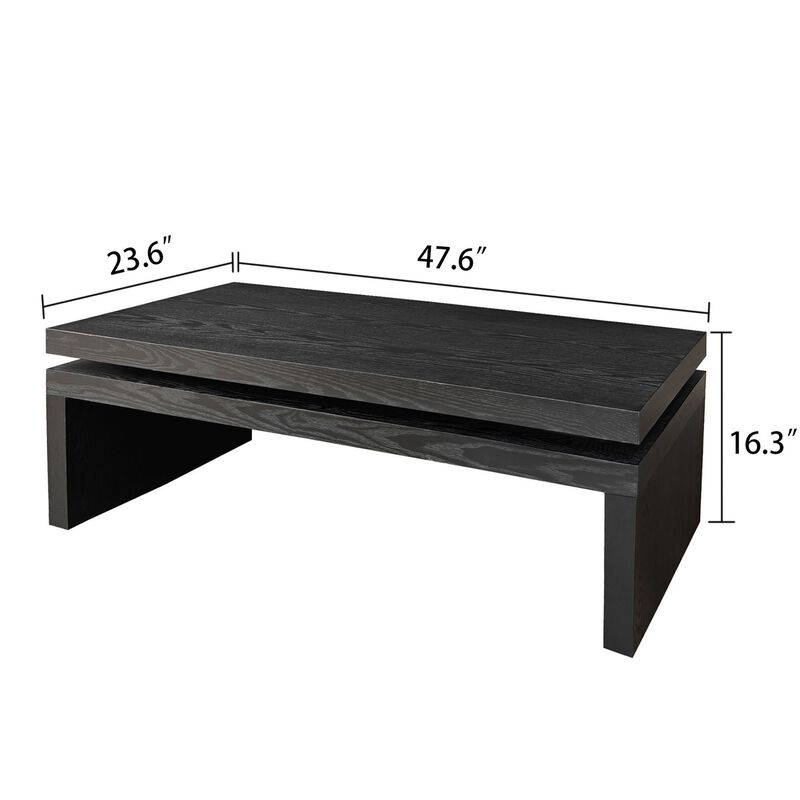 Rustic Farmhouse Rectangular Coffee Table with Floating Tabletop Design, Wooden Living Room Table image number 7
