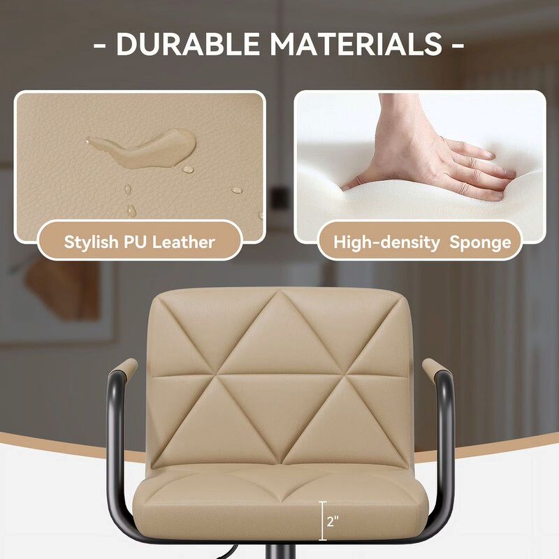 Leather Swivel Bar Stools Set of 2, Adjustable Height Square Counter Stools with Back & Iron Frame, 360&deg; Kitchen Island Chairs for Outdoor, Home Bar, Hotel image number 4