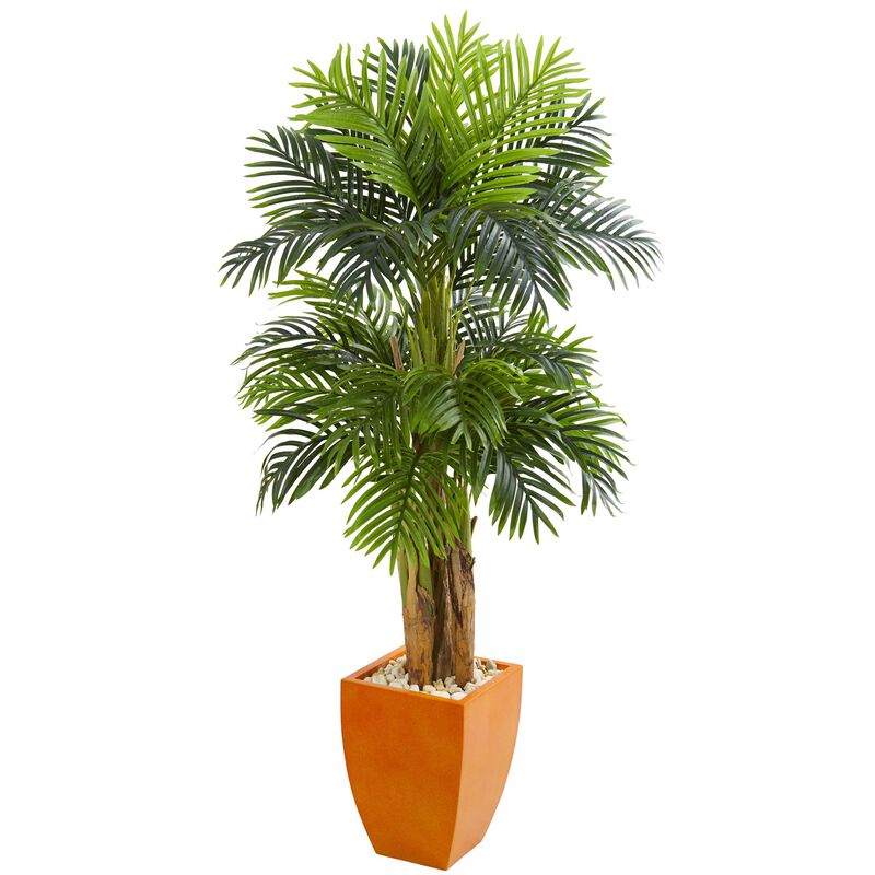 HomPlanti  Triple Areca Palm Artificial Tree in Orange Planter