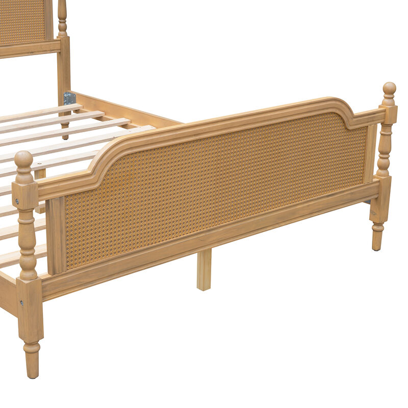 Merax Platform Bed Frame with Rattan Headboard