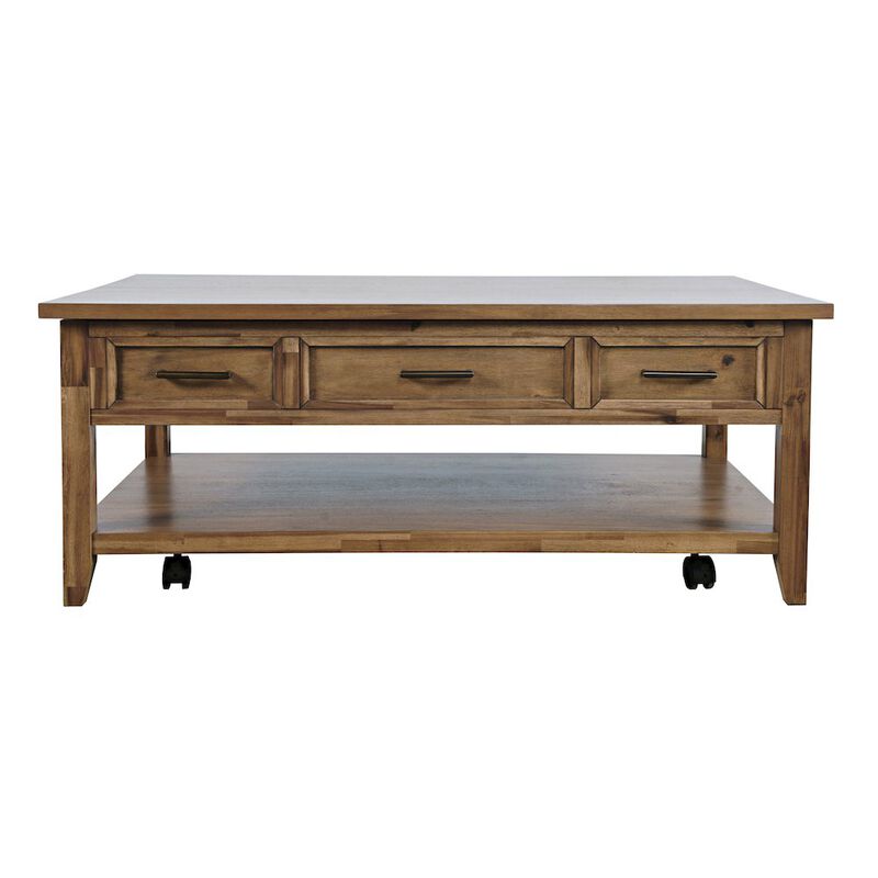 Jofran Claremont Transitional Rustic Wood Lift-Top Coffee Table with Wheels