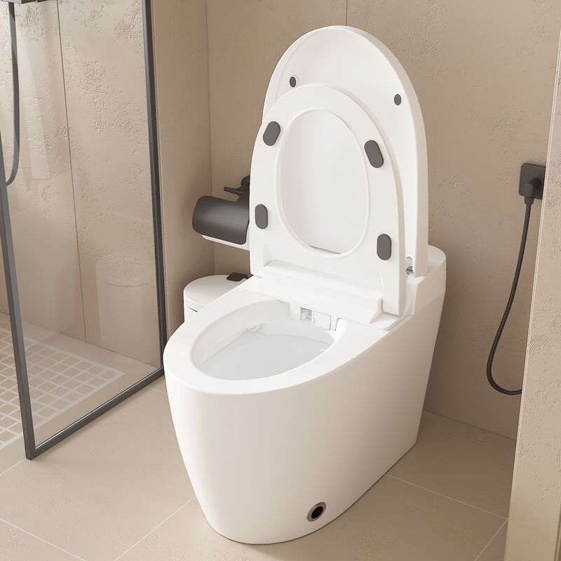 FUFU&GAGA Intelligent Ceramic Glazing Toilet with Automatic Opening Cover, Foot Sensor Flushing, Heated Seat, and Warm Air Drying (26.3 in. W x 15 in. D x 17.5 in. H), White