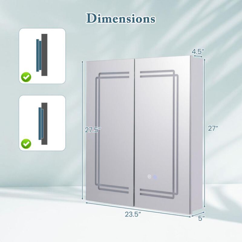 Hivvago 2 Doors Bathroom Mirror Medicine Wall Cabinet with Lights
