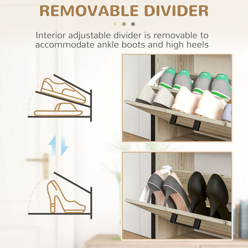 HOMCOM Shoe Cabinet with 3 Flip Drawers Narrow Shoe Storage Cabinet