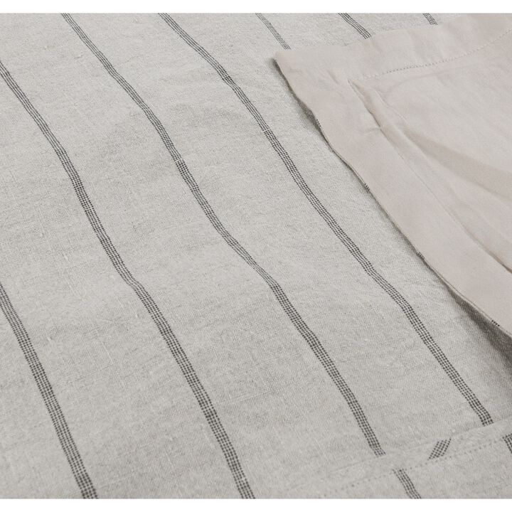 Tara Linen Duvet Cover with Stripe Design, Flange Finish, Beige-Benzara