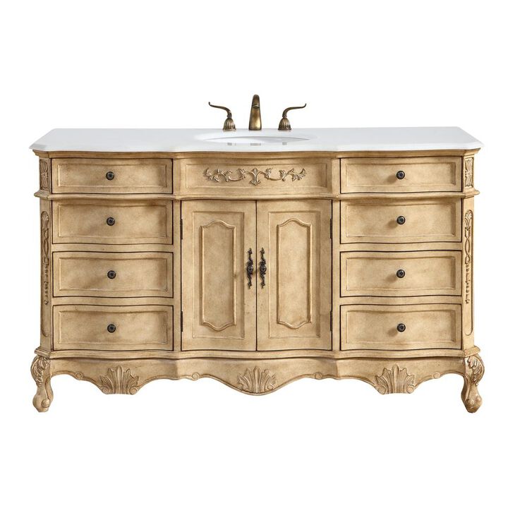 Elegant Kitchen and Bath 60 inch Single Bathroom vanity In Antique Beige