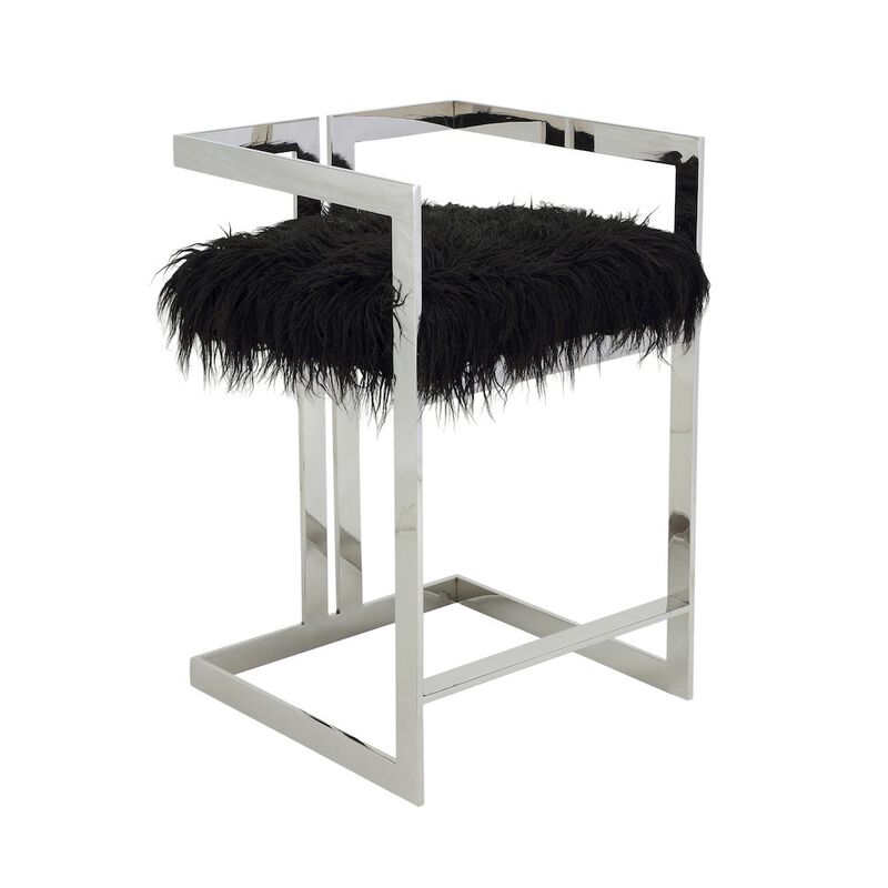 Pangea Home Kenzie Counter Stool Silver/Black Faux Fur