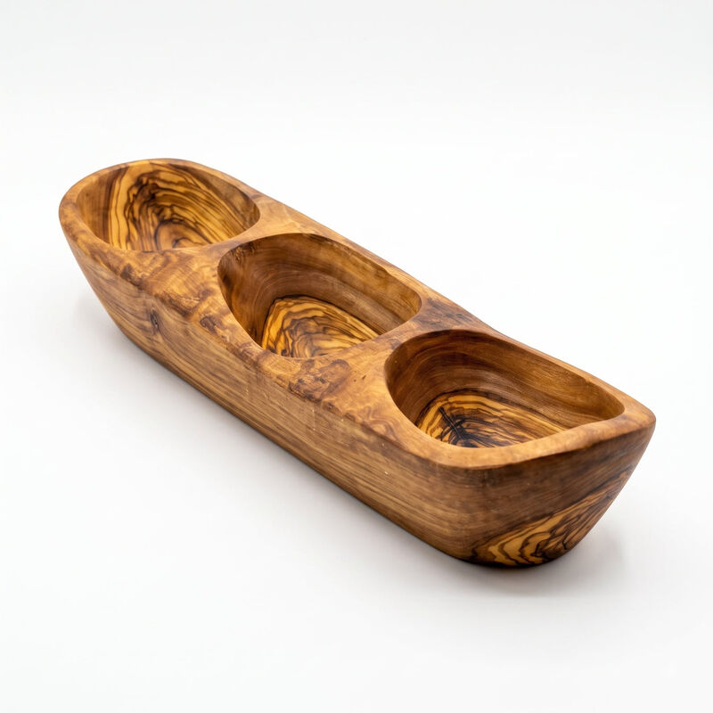 Olive Wood 3-Compartment Serving Tray&ndash;Elongated Centerpiece Dish for Snacks, Olives & Dips image number 0
