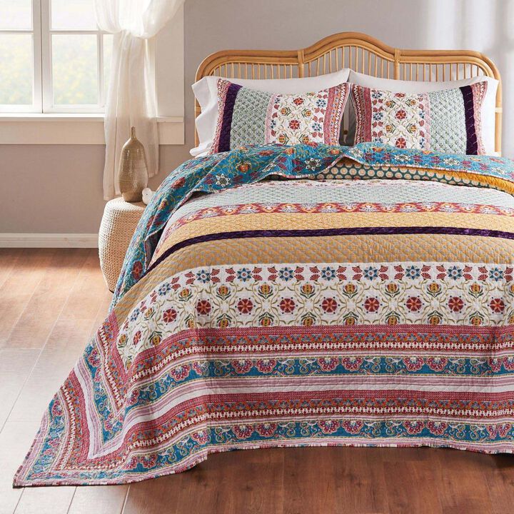 Greenland Home Fashions Thalia Cotton Boho-Style Bedspread Set - Jumbo Sized Reversible Quilt Set