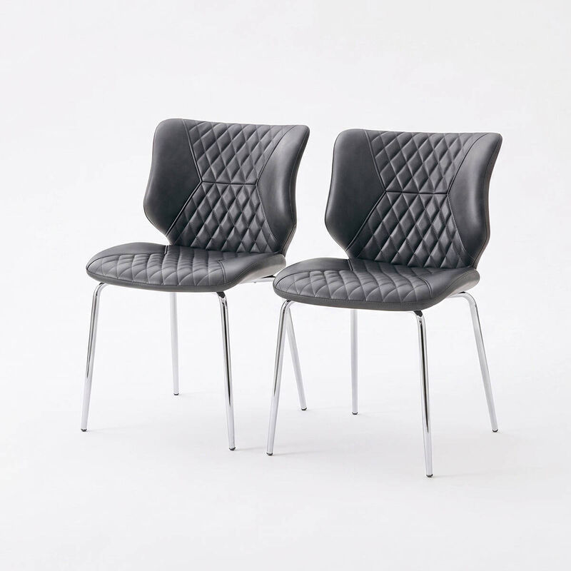 Set of 2 Leather Dining Chairs Square High Back Dining Chairs with Diamond Tufting Retro Dining Chairs with Metal Legs and Back Handle image number 0