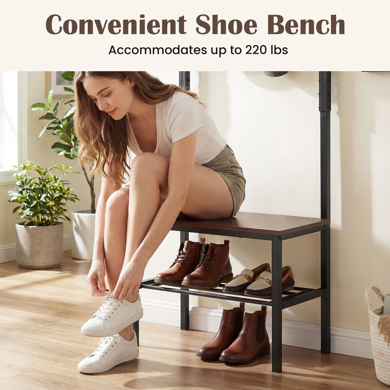 Entryway 3-in-1 Hall Tree with Bench and Hooks for Coats and Accessories-Black image number 7