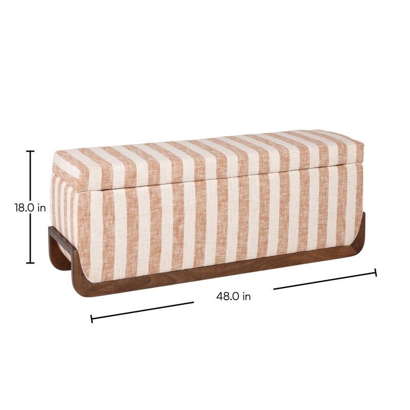 Rowena Interiors Striped Upholstered Storage Bench with Hinged Seat, Brown image number 4