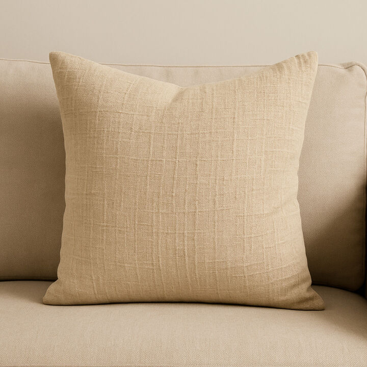 HomeRoots 22" Beige Cotton Blend Throw Pillow Cover with Texture
