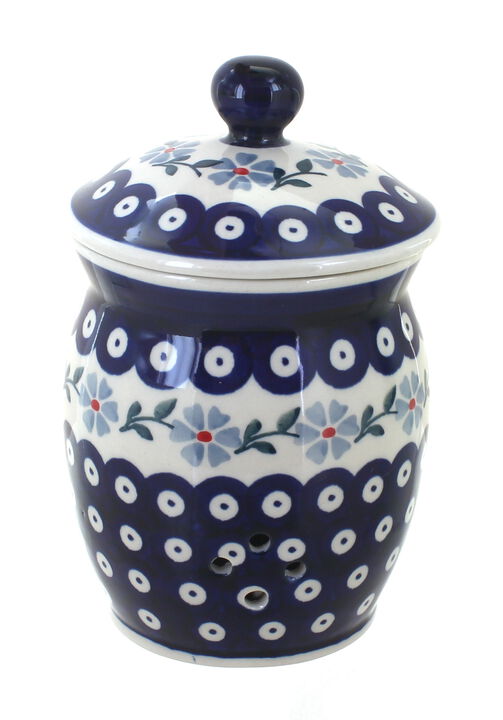 Blue Rose Polish Pottery Prairie Garden Garlic Keeper