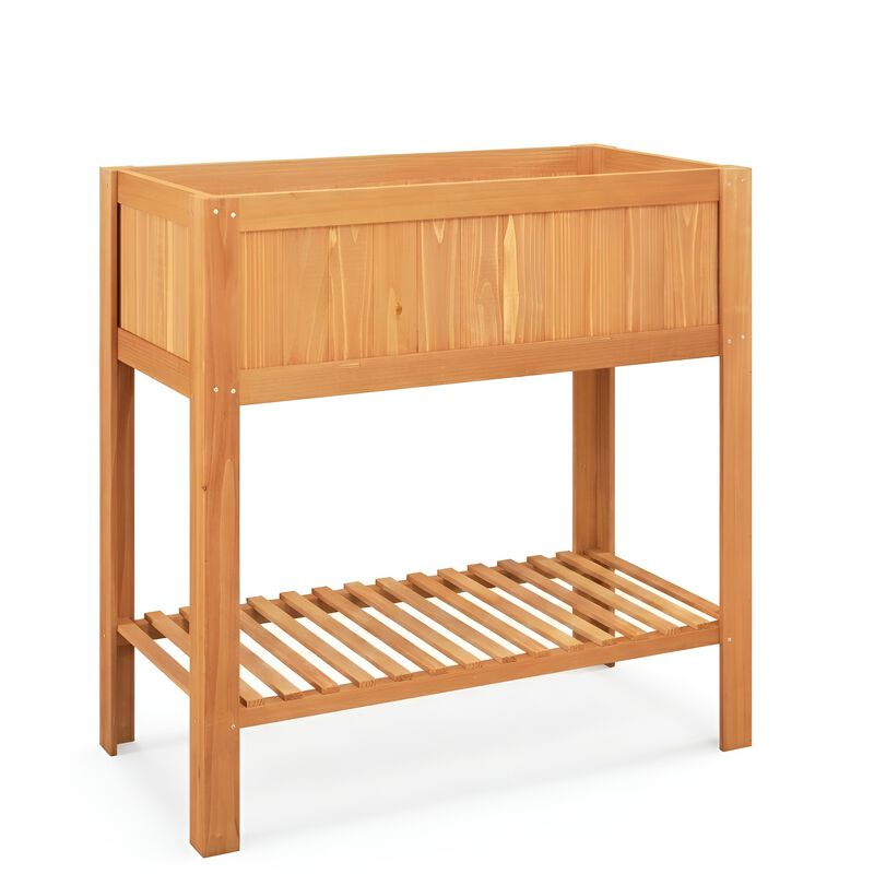 Outdoor Fir Wood Planter Box with Raised Bed and Bottom Storage Shelf image number 0