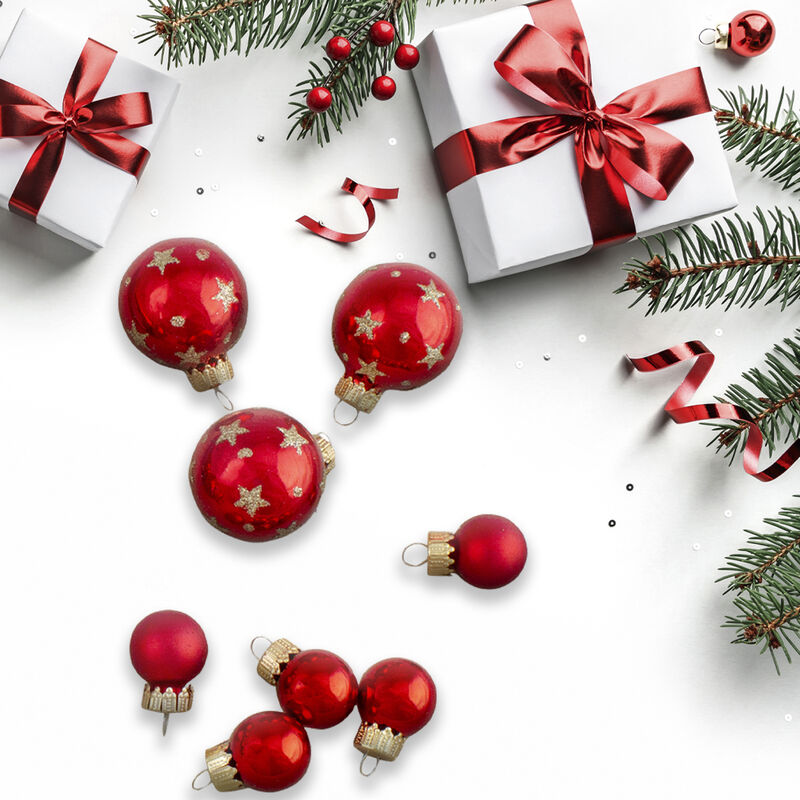 16-Piece Set of Assorted Red Glass Christmas Ball Ornaments with Tree Topper image number 2