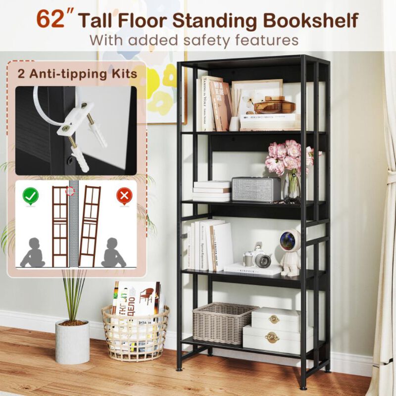 Hivvago 5-Tier Bookshelf with Adjustable and Tiltable Shelves
