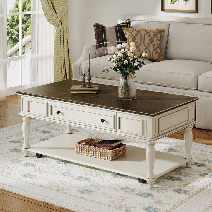 Merax Farmhouse Coffee Table with One Drawer