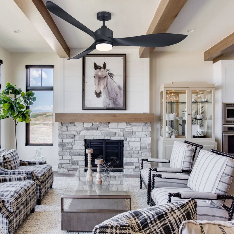 66 in. Modern Integrated LED Black Propeller Ceiling Fan with Light and Remote