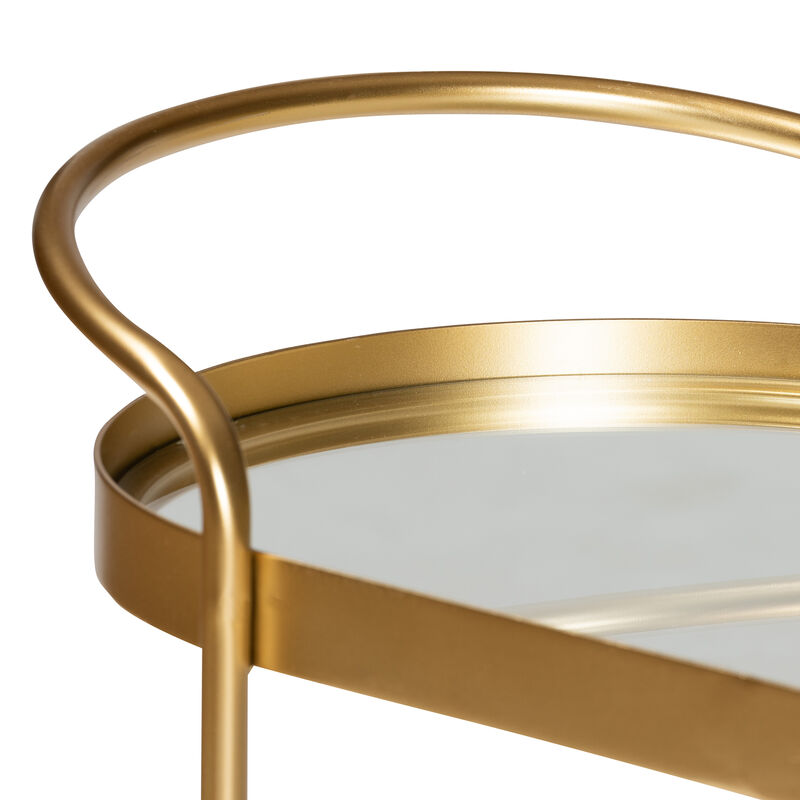 Baxton Studio Kamal Glam Brushed Gold Finished Metal 2 Tier Mobile Wine Bar Cart