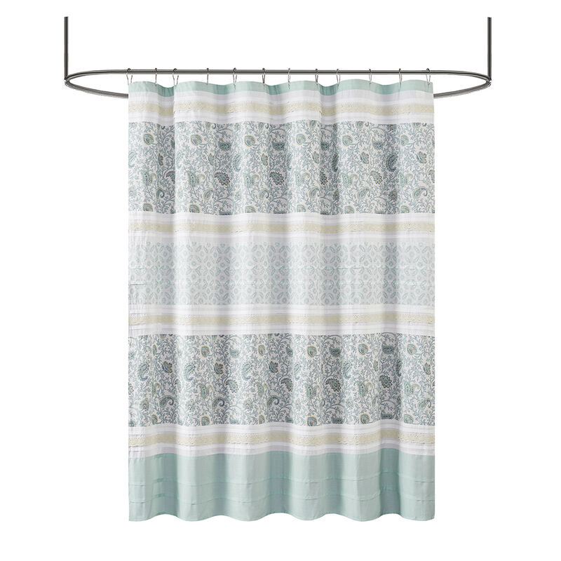 Gracie Mills Singleton Lace Trimmed Paisley Cotton Shower Curtain image number 0