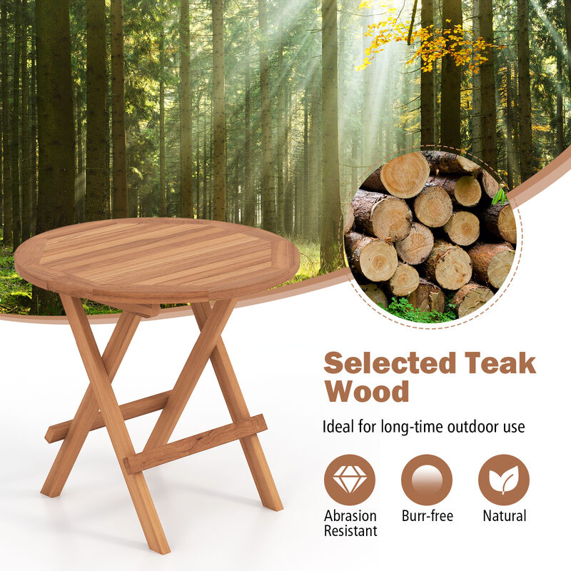 Round Patio Folding Coffee Table Teak Wood with Slatted Tabletop image number 4