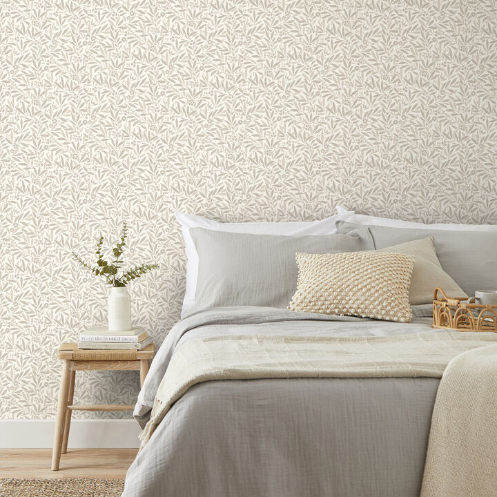 Rabanne Neutral Ditsy Leaves Wallpaper