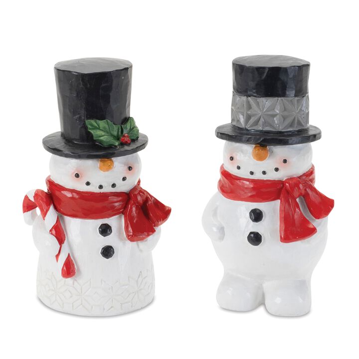 Winter Snowman Decorations (2-Piece Set) – Christmas Figurines for Tabletop, Mantel, or Holiday Vignette Styling