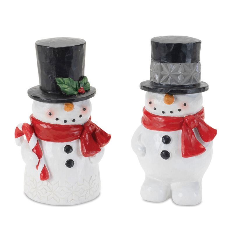 Winter Snowman Decorations (2-Piece Set) – Christmas Figurines for Tabletop, Mantel, or Holiday Vignette Styling