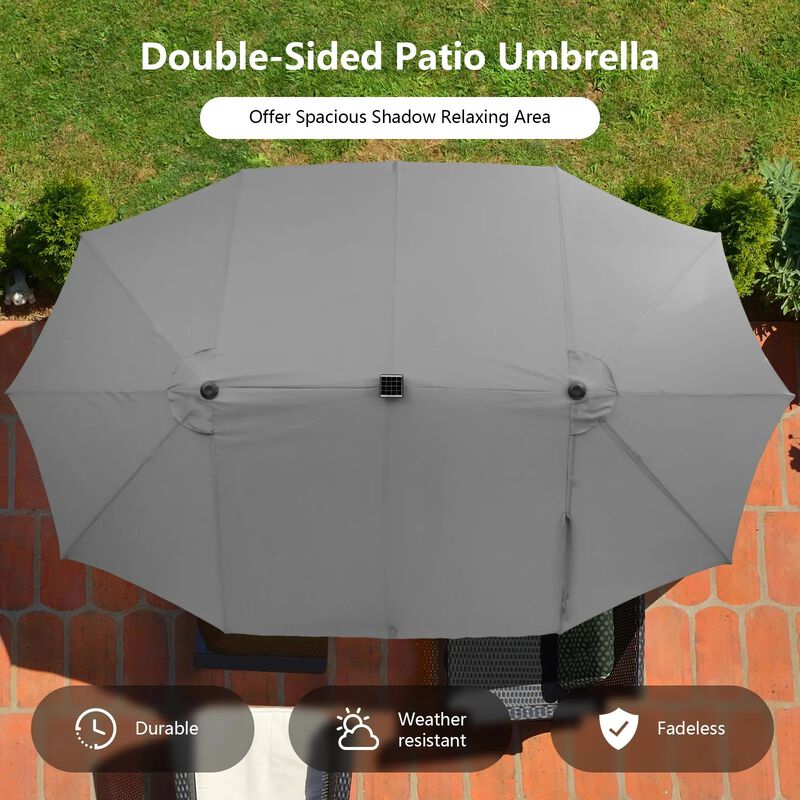 15 Feet Twin Patio Umbrella Double Side Market Umbrella with 48 Solar LED Lights image number 5