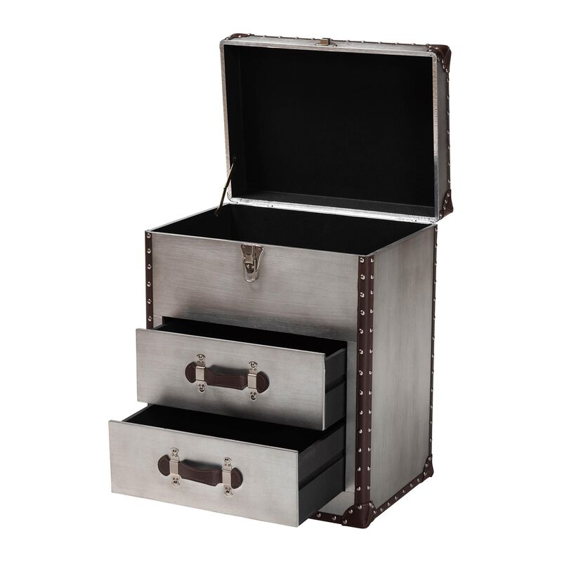 Baxton Studio Calidore Vintage Silver Metal 2 Drawer End Table