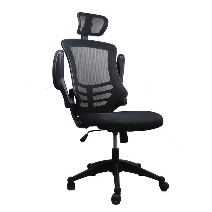 Modern High-Back Mesh Executive Office Chair with Headrest and Flip-Up Arms, Black