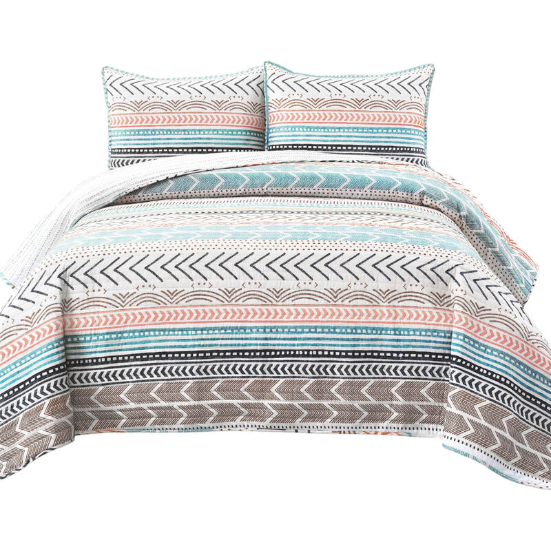 Scandinavian Style Chevron Cotton Quilt Set – 3-Piece Reversible Bedding