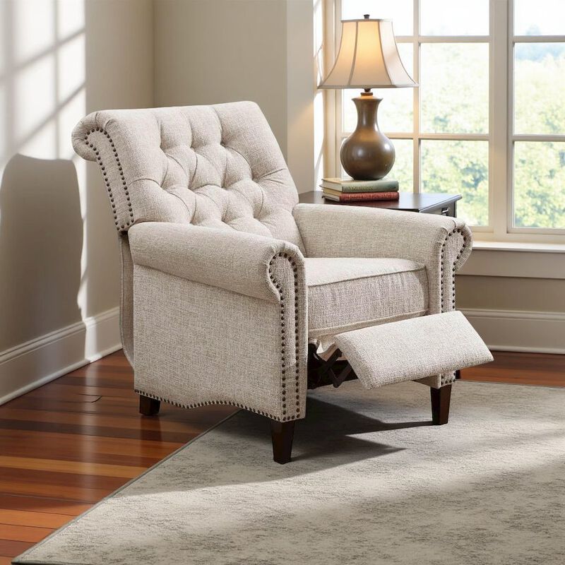 Starlight Canyon Home Beige Wingback Recliner Chair – Upholstered Push Back Accent Seat