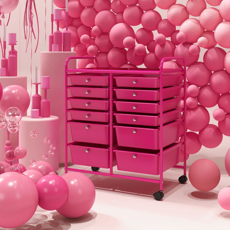 12-Drawer Rolling Organizer Cart with Lockable Wheels and Smooth Glide Drawers