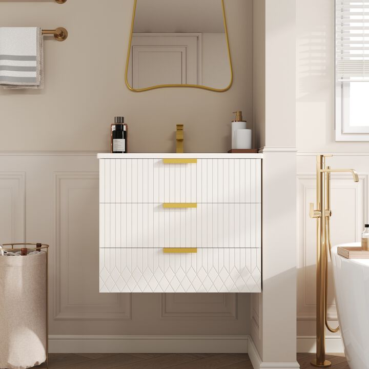 ELEMENT ACE Modern Wall Mounted Floating Bathroom Vanity Cabinet with Ceramic Basin Sink