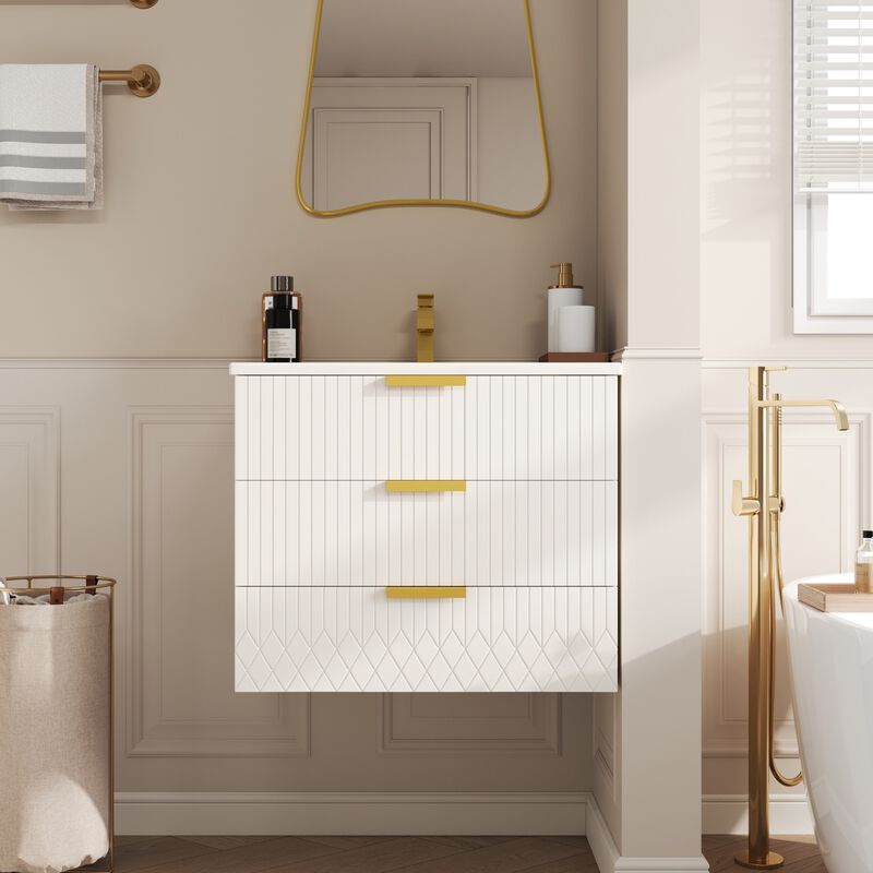 ELEMENT ACE Modern Wall Mounted Floating Bathroom Vanity Cabinet with Ceramic Basin Sink image number 1