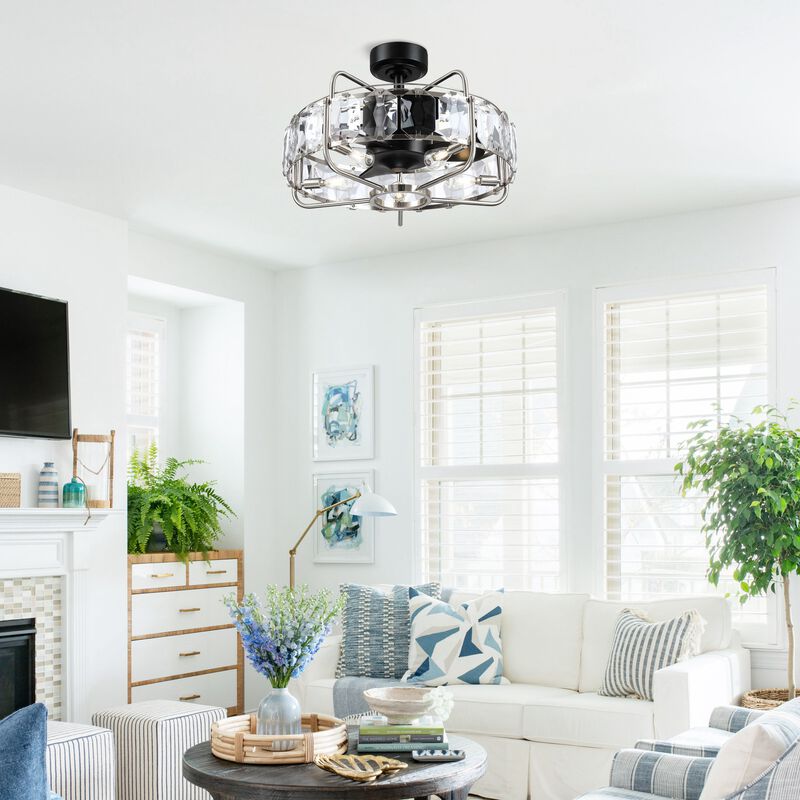 22.8 in. Matte Black Caged Ceiling Fan with Light and Remote