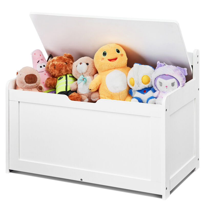 Wooden Toy Chest with Flip-Top Lid and Safety Hinge for Kids' Room or Playroom