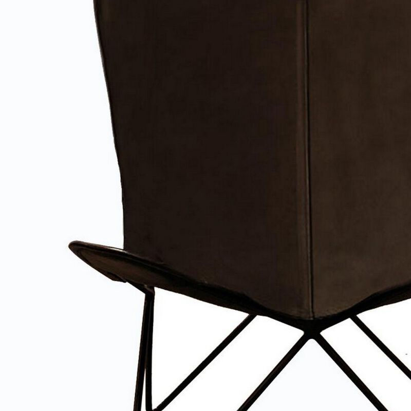 28 Inch Butterfly Accent Chair, Set of 4, Rich Brown Top Grain Leather-Benzara
