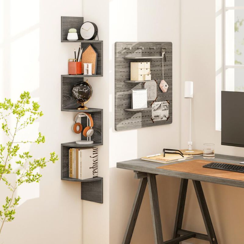 Hivvago 5-Tier Corner Shelf Floating Bookshelf Wall Mounted Storage Organizer