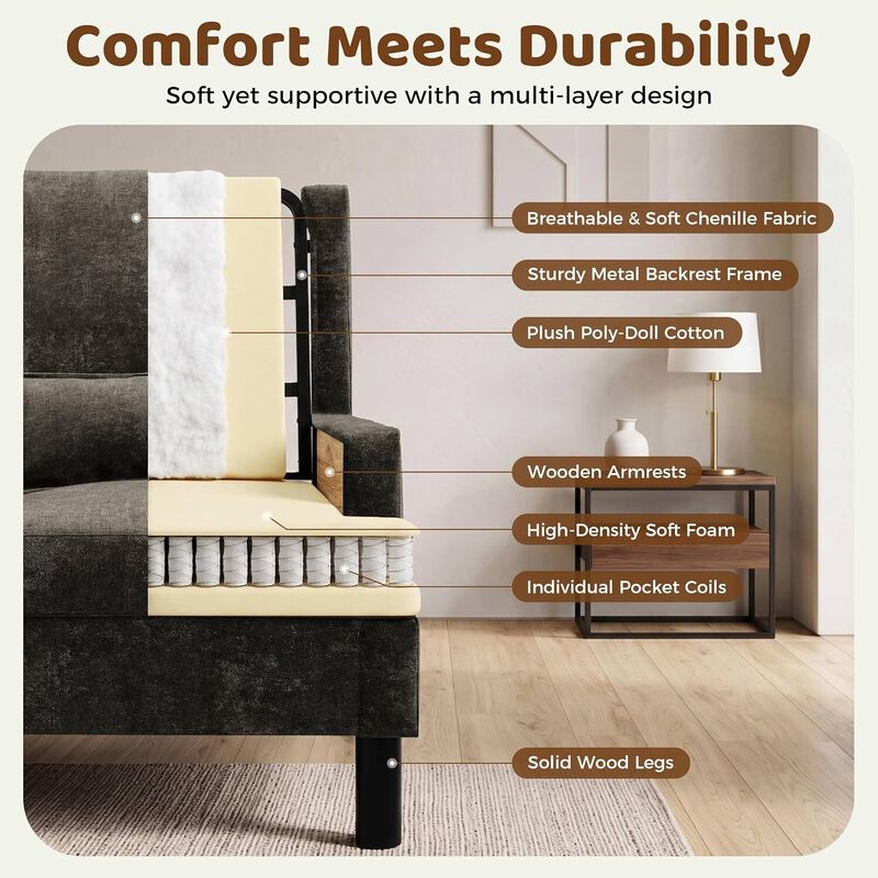 Upholstered Wingback Accent Chair, Modern Reading Armchair for Living Room, Bedroom,Dark Brown image number 4