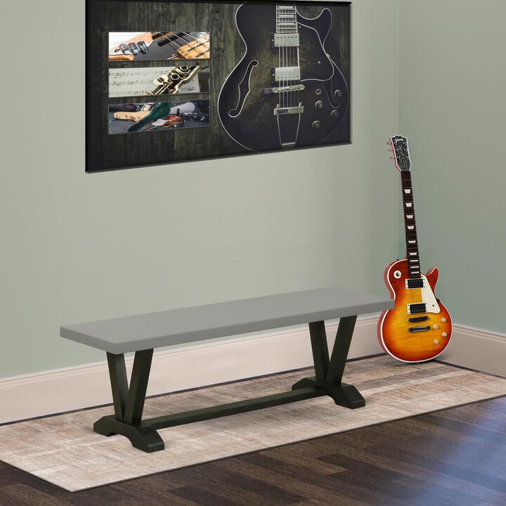 East West Furniture V-Style Modern Kitchen Bench with Wood Seat, 60x15x18 Inch, VB696