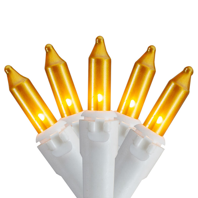100 Count Opaque Gold Mini Icicle Christmas Lights - 3.5 ft White Wire image number 2