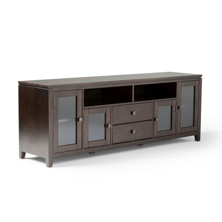 Cosmopolitan SOLID WOOD 72 inch Wide Contemporary TV Media Stand in Mahogany Brown For TVs up to 80 inches