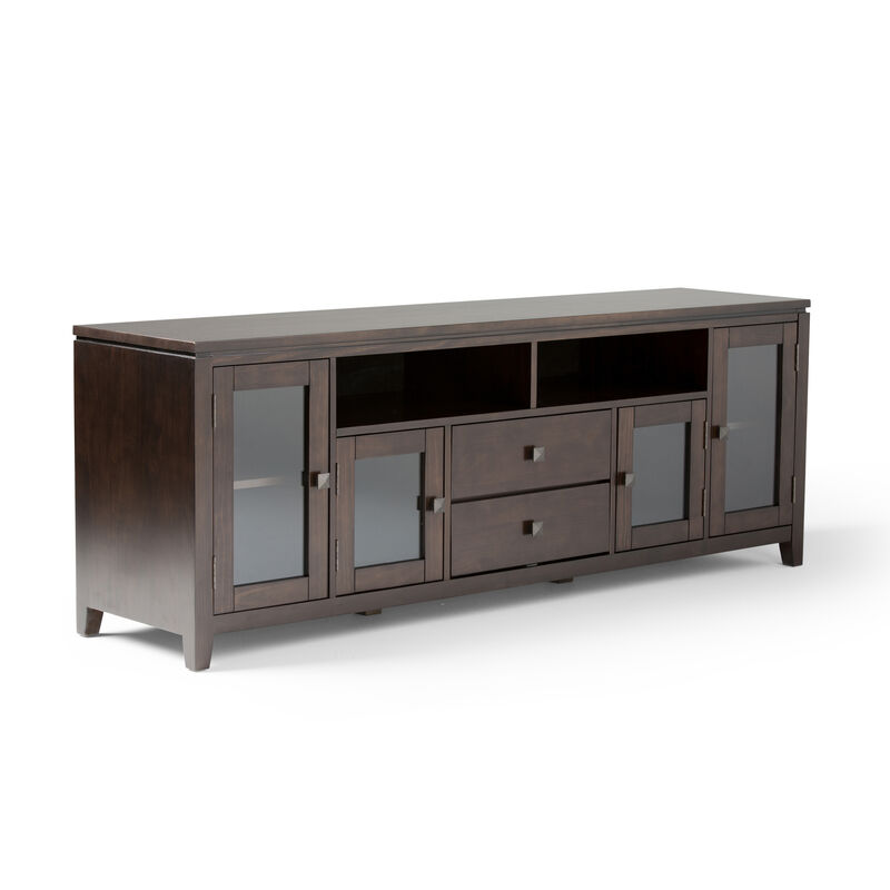 Cosmopolitan SOLID WOOD 72 inch Wide Contemporary TV Media Stand in Mahogany Brown For TVs up to 80 inches