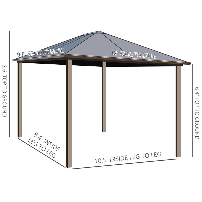 Enduring Garden Sanctuary: 10'x12' Brown-Roofed Metal Gazebo with Netting