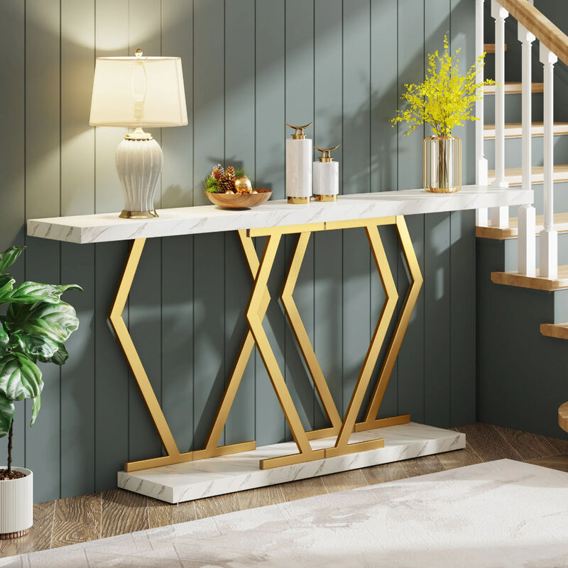 Console Table with Faux Marble Top, Modern Sofa Table for Living Room image number 4
