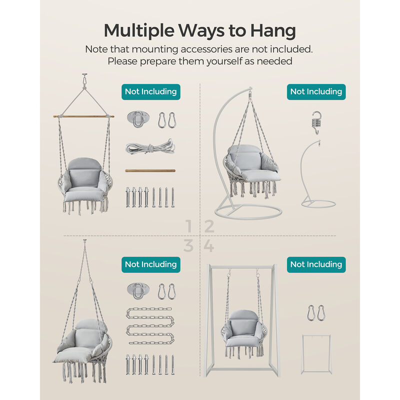 Hammock Chair with Plush Thick Cushion for Indoor or Outdoor Relaxation