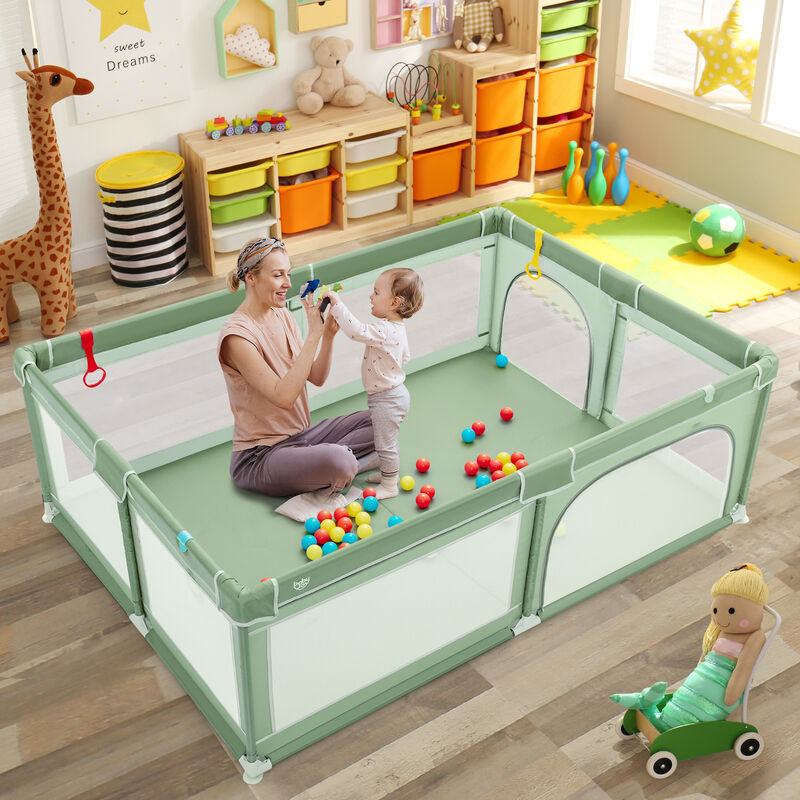 81 x 58 Inch Portable Baby Playpen with Ocean Balls and Handlebars